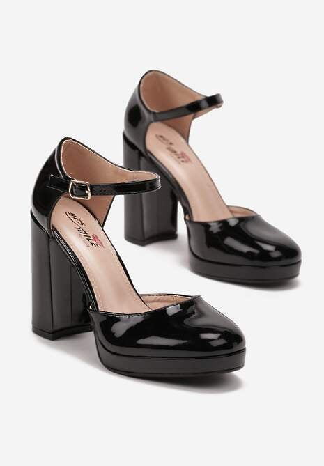 Czarne Czółenka z Lakierowanej Ekoskóry na Słupku Tanela