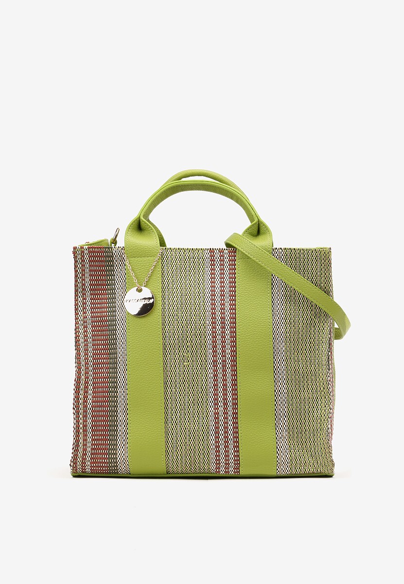 Beżowo-Zielona Casualowa Jednokomorowa Torebka z Odczepianym Paskiem Zapinana na Suwak Oissema