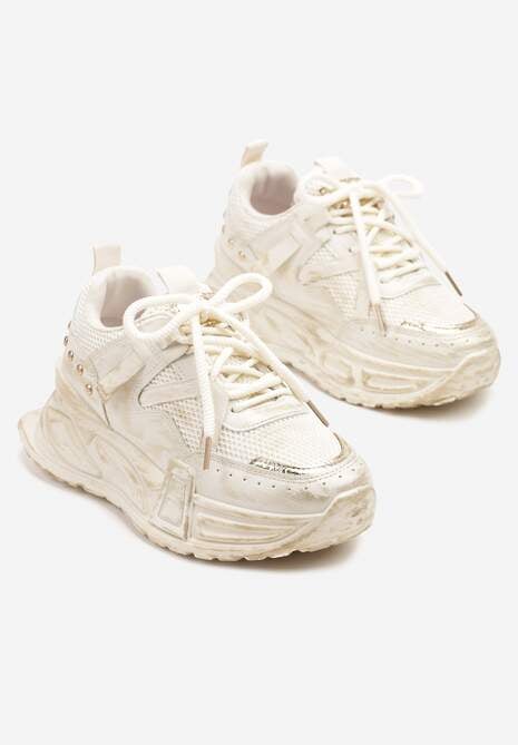 Beżowe Sneakersy na Platformie z Ozdobnym Tłoczeniem Lurine