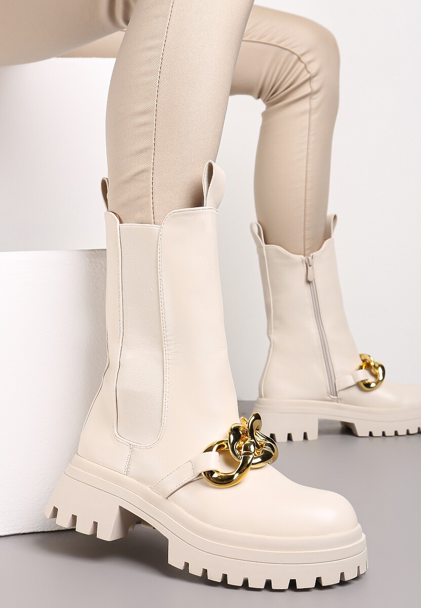 Czarne Botki Workery na Grubej Podeszwie z Łańcuchem Sylasse