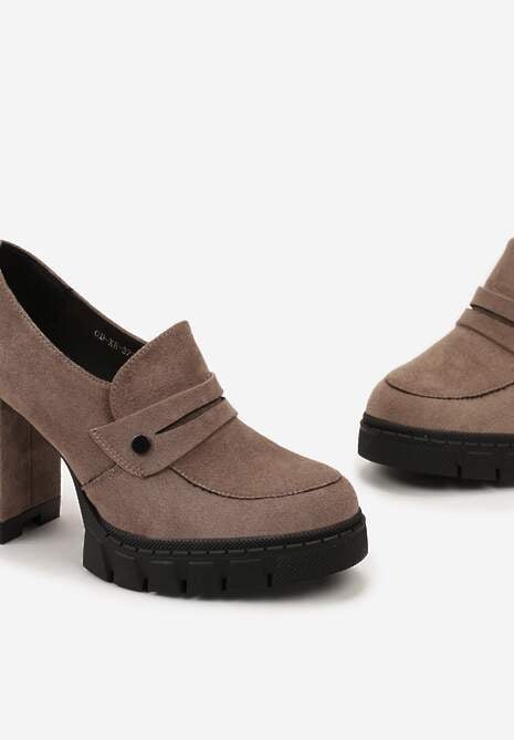 Ciemnobeżowe Półbuty z Wkładką z Naturalnej Skóry na Obcasie i Platformie Ophirra