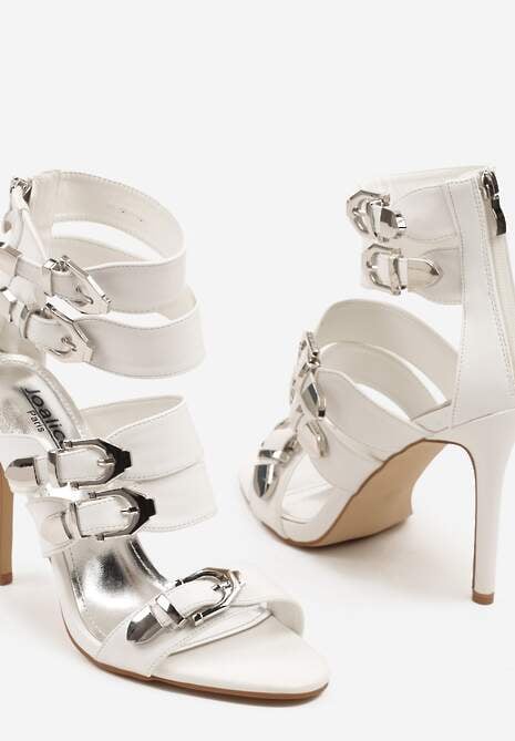 Białe Sandały na Szpilce z Klamrami i Paskami Lavilione
