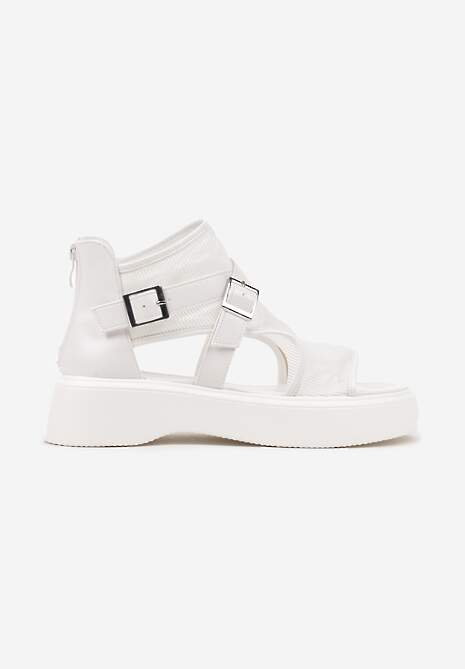 Białe Siateczkowe Sandały w Stylu Gladiatorek z Klamrami i Suwakiem Karilna