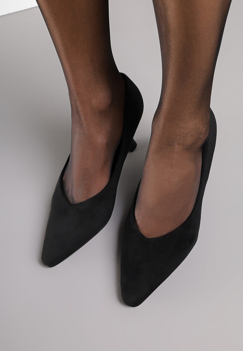 Czarne Czółenka Vices na Obcasie Typu Klepsydra ze Skórzaną Wkładką Dedvire