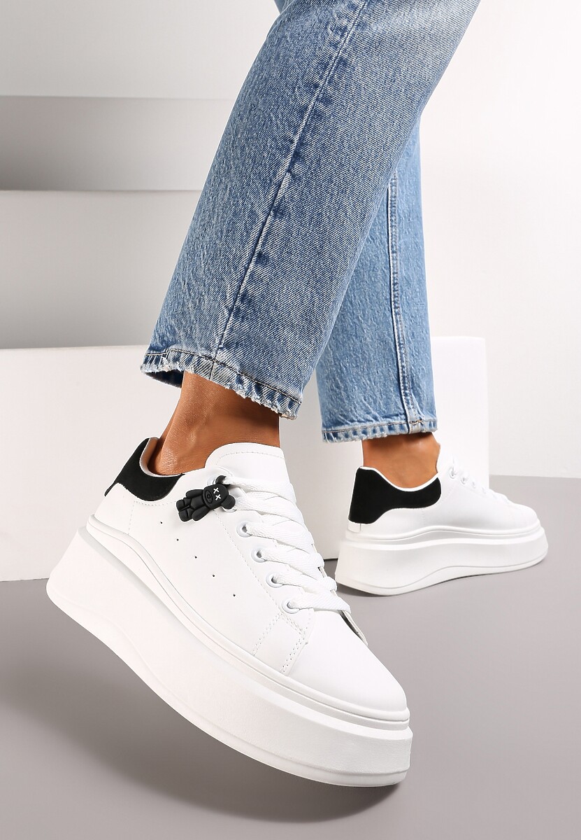 Biało-Czarne Sneakersy przed Kostkę na Platformie Phani