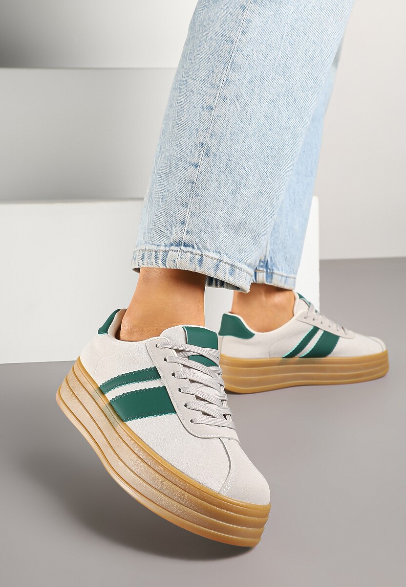 Beżowe Sneakersy Kultowe Tenisówki z Ozdobnymi Paskami Vandell