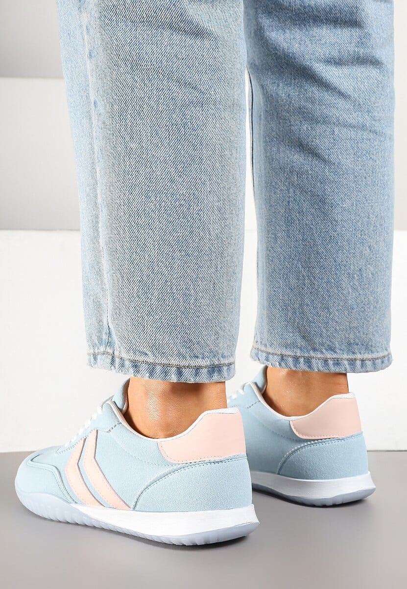 Niebieskie Sneakersy w Stylu Tenisówek z Paskami na Boku Cholewki Aitoria