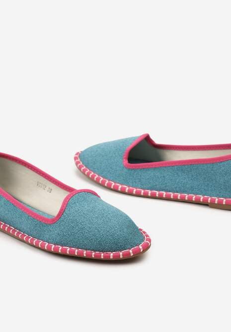Niebiesko-Różowe Balerinki w Stylu Loafersów Udekorowane Przeszyciem przy Płaskiej Podeszwie Alicasea