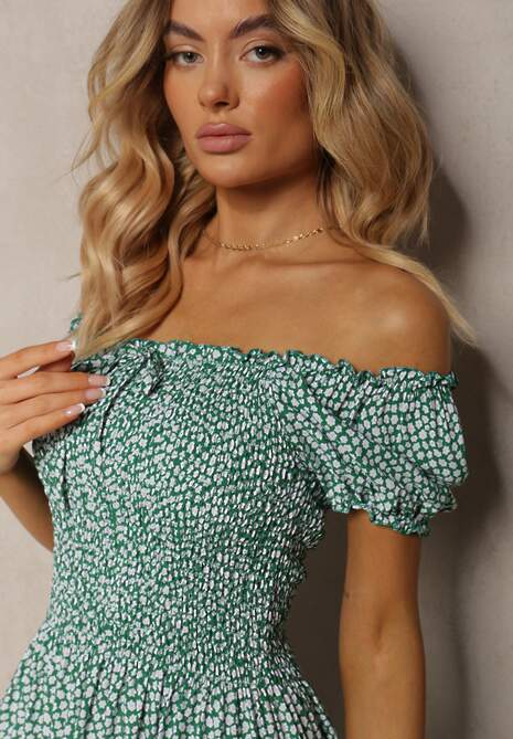 Zielona Sukienka Midi o Fasonie Bawełnianej Hiszpanki Nairo