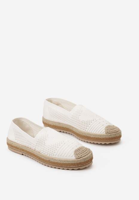 Białe Ażurowe Espadryle na Plecionej Podeszwie z Ozdobnym Noskiem Uraian