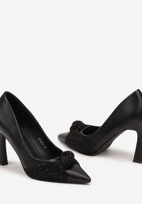 Czarne Szpilki na Obcasie Typu Klepsydra z Cyrkoniowym Węzłem na Nosku Virimae