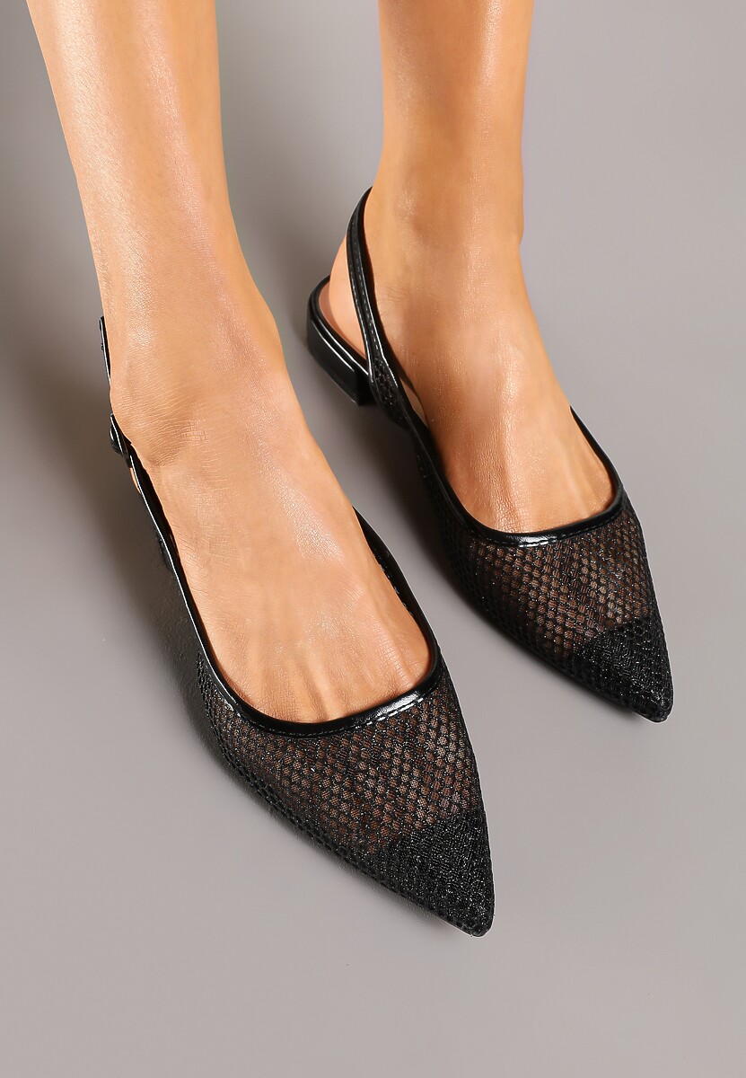 Czarne Siateczkowe Sandały z Brokatem i Szpiczastym Noskiem Falvesina