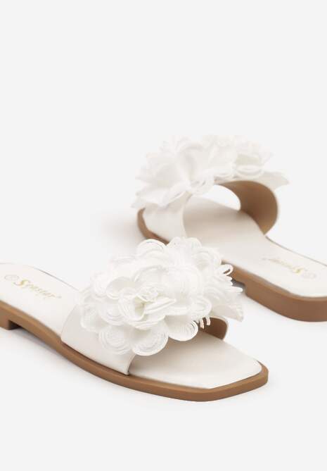 Białe Klapki z Kwiatami 3D Fevionne