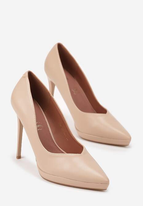 Beżowe Szpilki Vices na Grubej Podeszwie z Wkładką ze Skóry Naturalnej Ahrrie