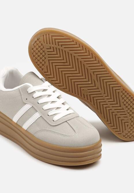 Beżowo-Szare Sneakersy w Stylu Tenisówki z Paskami Hirnelia