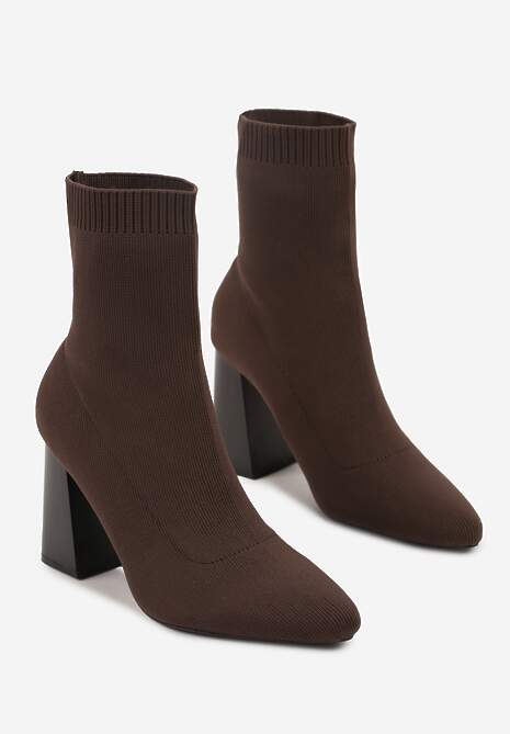 Brązowe Botki Vices na Słupku o Geometrycznym Kształcie i Elastyczną Cholewką Falessea