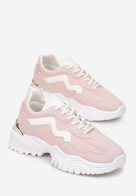 Różowe Sneakersy Ozdobione Metaliczną Wstawką na Grubej Podeszwie Ashtonia