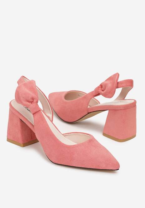 Różowe Czółenka na Słupku ze Szpiczastym Noskiem i Kokardką Kimara