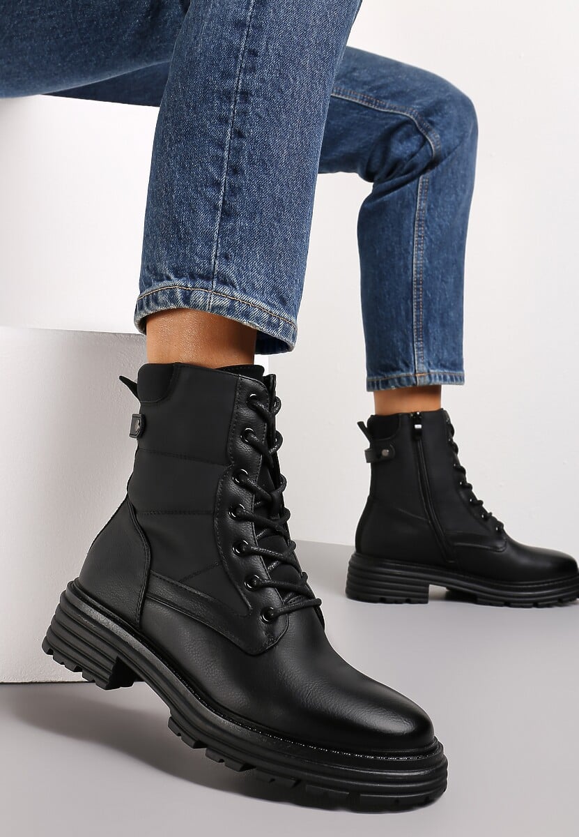 Beżowe Botki w Stylu Workerów Grunge Lenikka