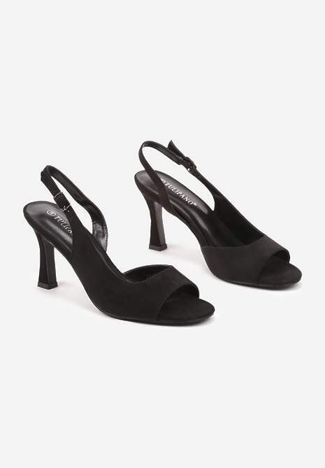 Czarne Sandały na Obcasie Zapinane na Sprzączkę Nonasel