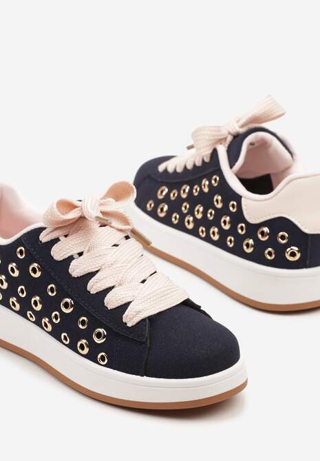 Granatowe Sneakersy z Ozdobnymi Nitami Feloriela