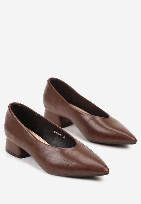 Brązowe Czółenka Vices na Obcasie Typu Słupek ze Skórzaną Wkładką Rilomena