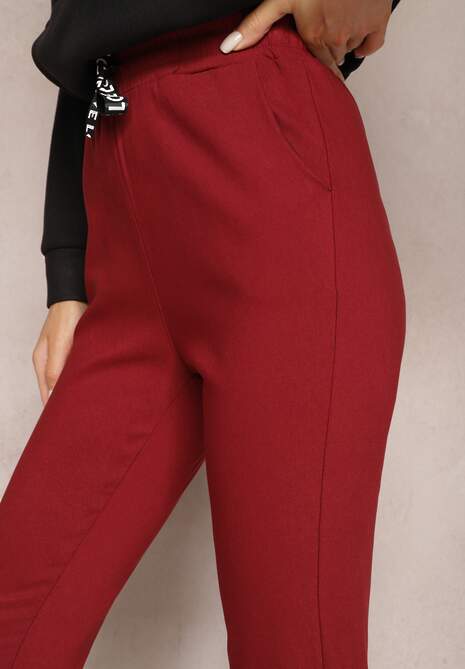 Bordowe Spodnie Bawełniane z Gumką w Pasie Bulara