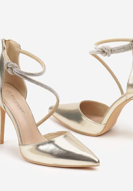 Złote Szpilki Ozdobione Paskiem z Cyrkonii i Suwakiem Quenevia