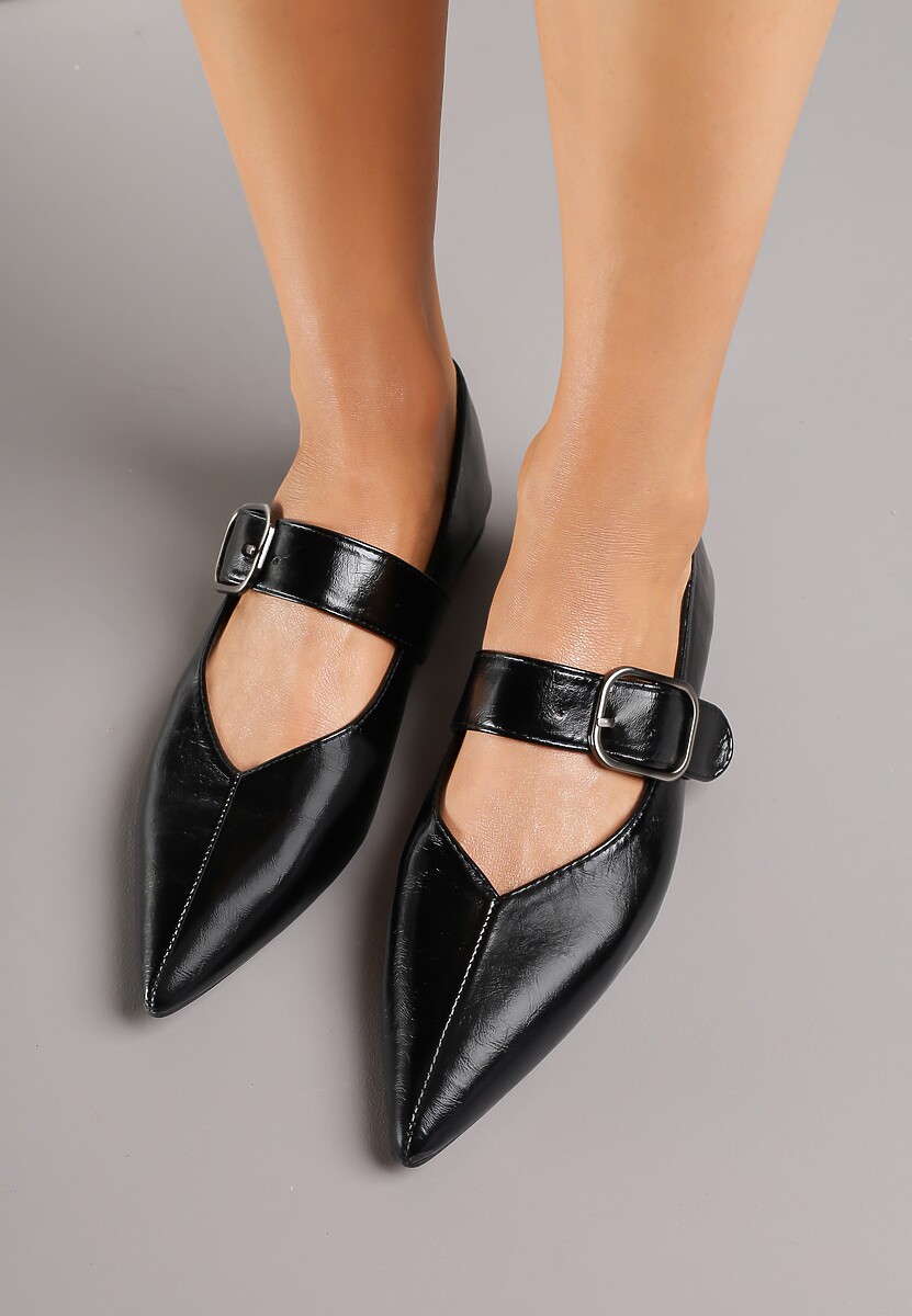 Czarne Balerinki w Stylu Mary Jane ze Szpiczastym Noskiem Nalivira
