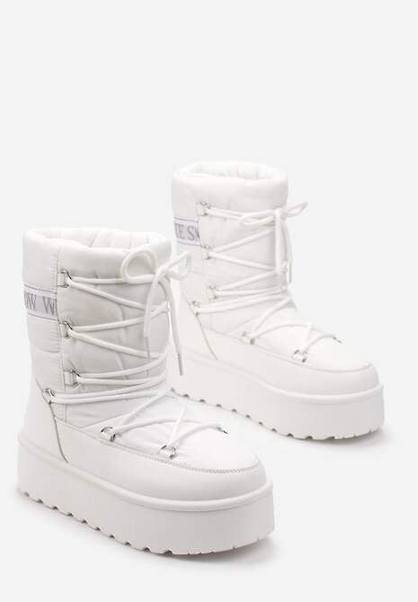 Białe Śniegowce na Platformie z Ozdobnym Wiązaniem Zingie