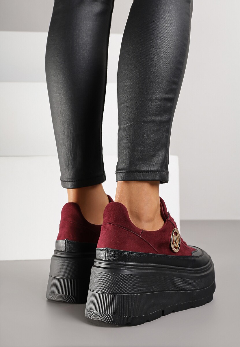 Bordowe Chunky Sneakersy Vices na Platformie z Okrągłym Detalem Sedvira