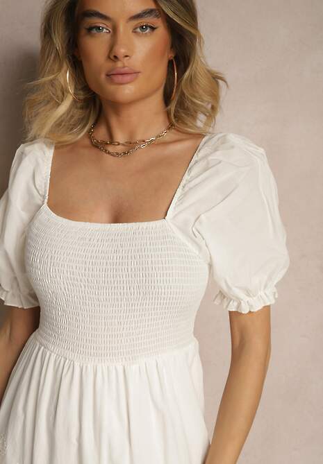 Biała Sukienka z Bawełny Ozdobiona Haftem Iffirina