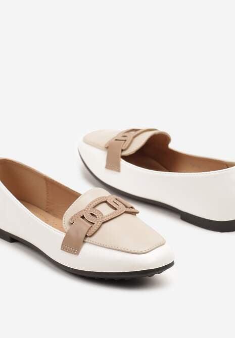 Białe Wsuwane Mokasyny z Materiałowym Paskiem Evellia