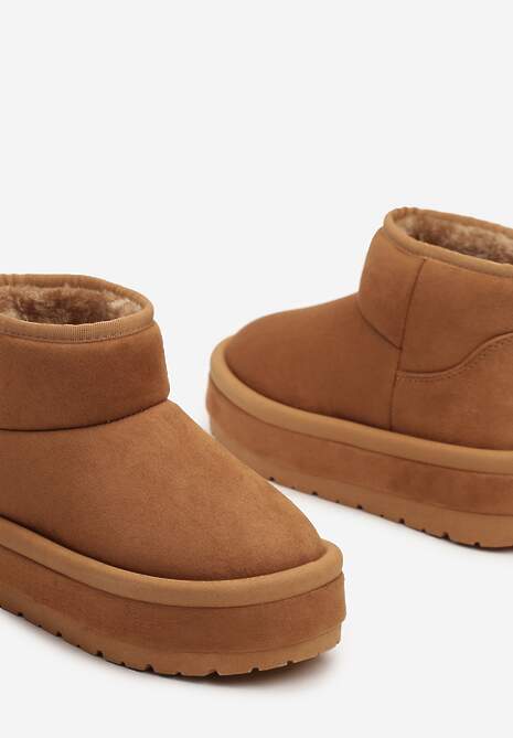 Brązowe Krótkie Śniegowce Wsuwane na Grubej Podeszwie Tinarella