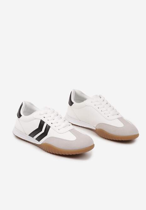 Białe Sneakersy w Stylu Tenisówek z Paskami na Boku Cholewki Aitoria