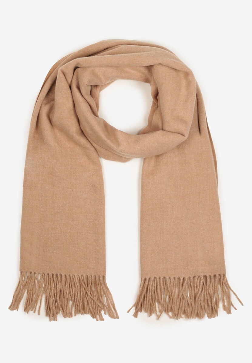 Beżowy Szalik z Wiskozą Bawełną i Frędzlami Siathlin