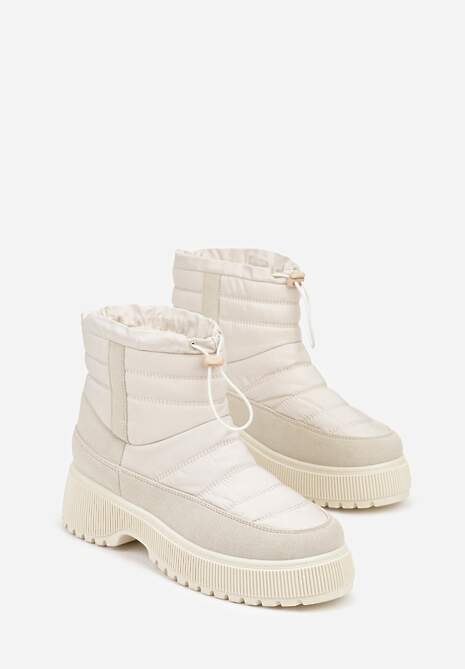 Beżowe Pikowane Śniegowce ze Ściągaczem Monivella