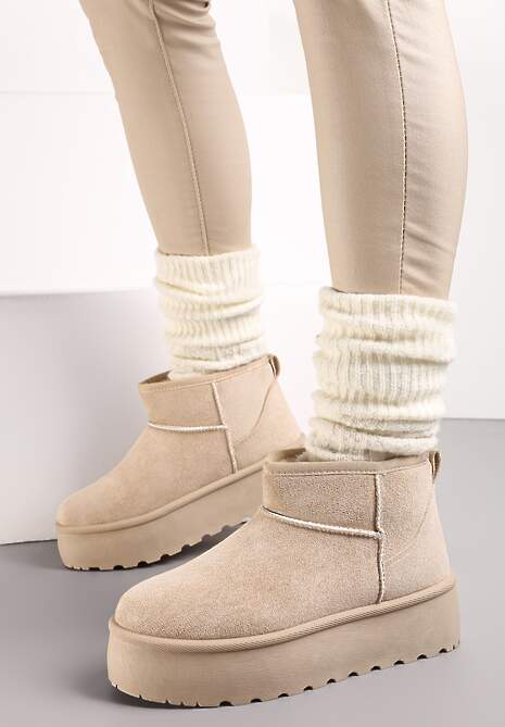 Beżowe Krótkie Śniegowce na Platformie Elenith