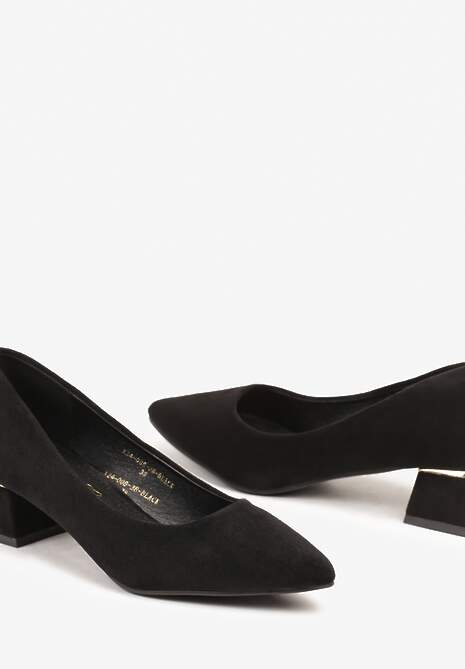 Czarne Czółenka na Słupku z Wkładką ze Skóry Naturalnej i Szpiczastym Noskiem Tialani