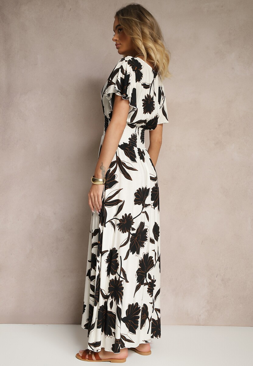 Czarna Sukienka z Wiskozy w Kwiatowy Wzór Corinea