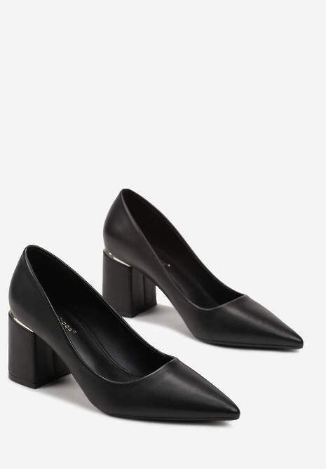 Czarne Czółenka z Ekoskóry na Geometrycznym Słupku Nerolia