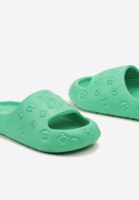 Zielone Casualowe Klapki na Platformie z Ozdobnym Tłoczeniem Colea