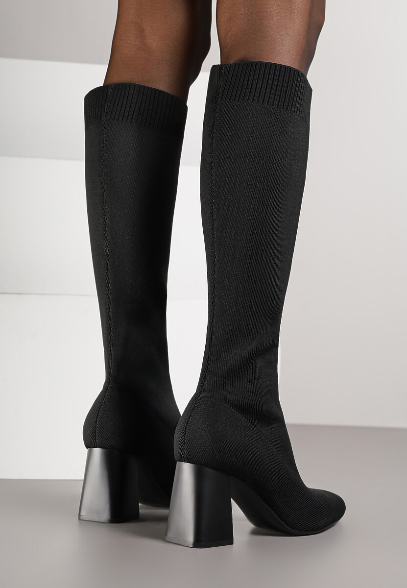 Czarne Skarpetkowe Kozaki VICES na Słupkowym Obcasie Ralles