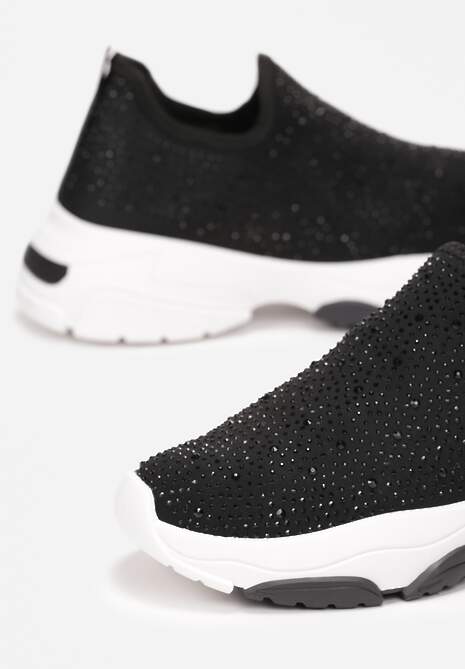 Czarne Wsuwane Sneakersy Zdobione Drobnymi Cyrkoniami Alitria