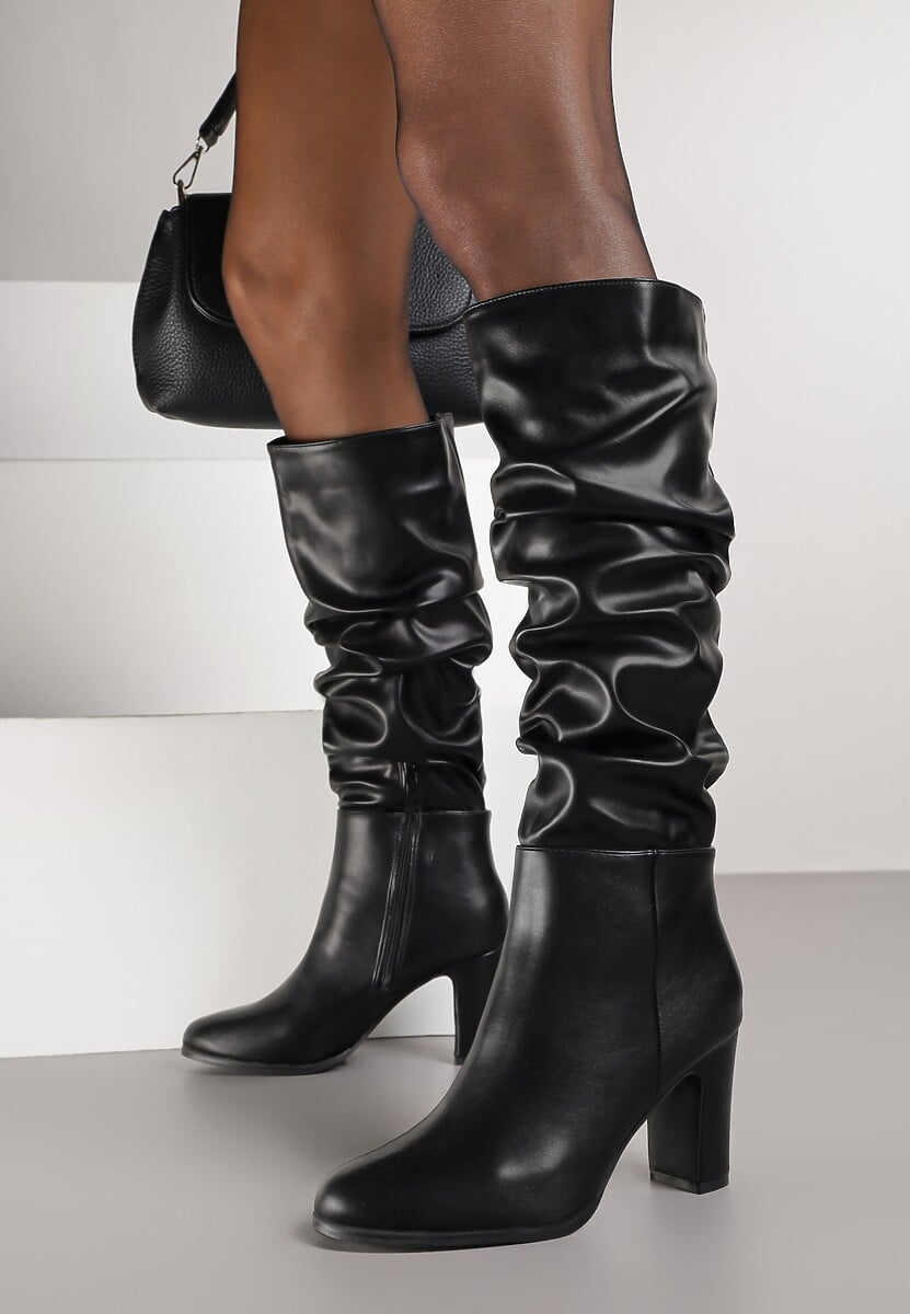 Czarne Kozaki Typu Slouchy na Słupku Dedvira