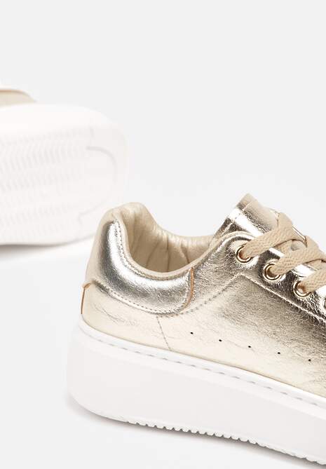 Złote Metaliczne Sneakersy Vices na Płaskiej Podeszwie Syliel