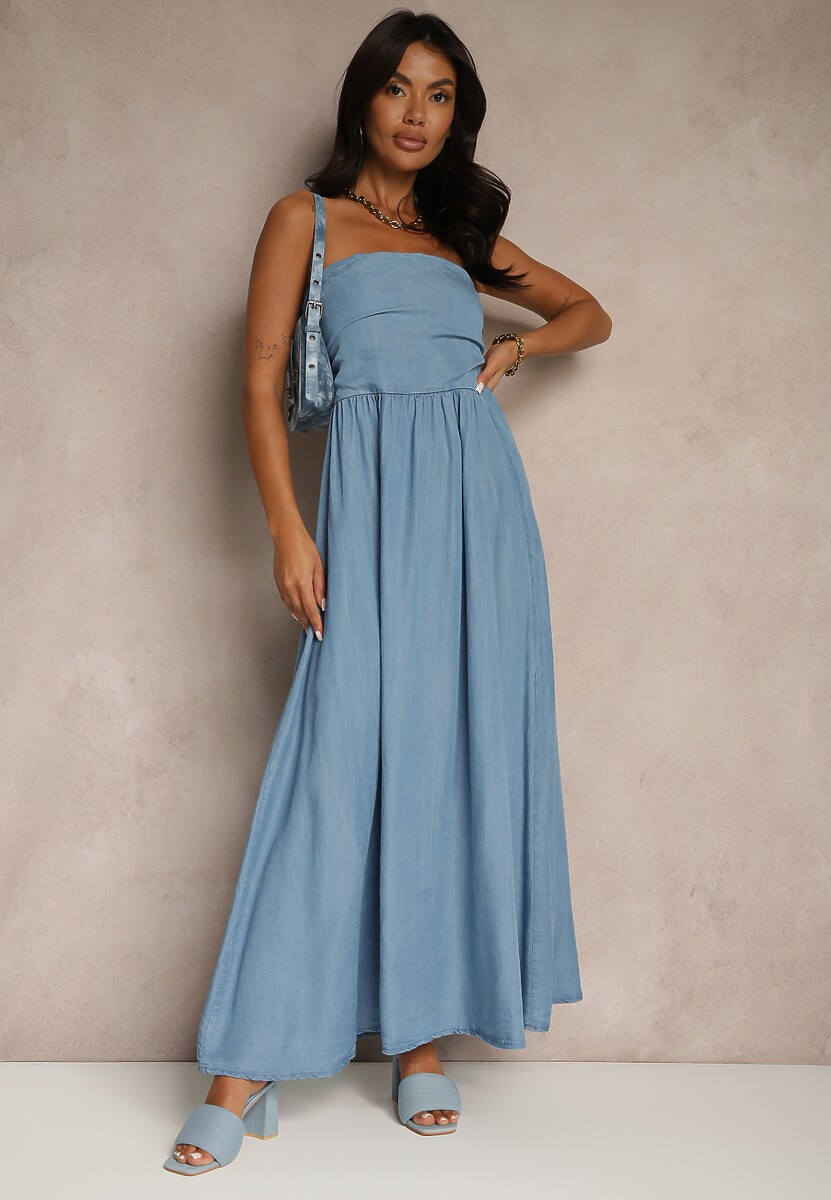 Jasnoniebieska Rozkloszowana Sukienka Bandeau Mavoreine