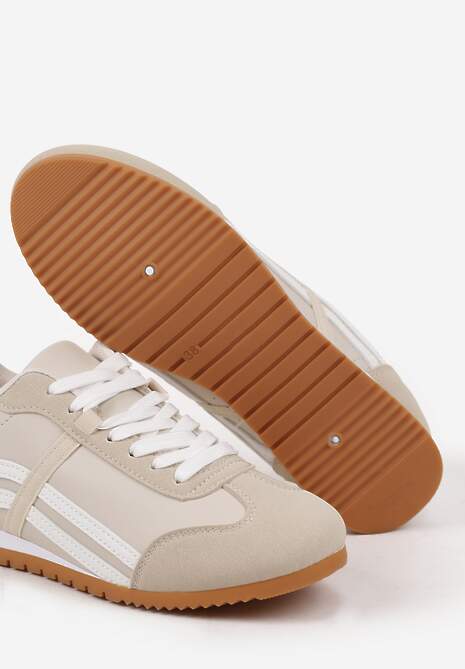 Beżowe Sneakersy Klasyczne Tenisówki Zdobione Przeszyciami Ellexia
