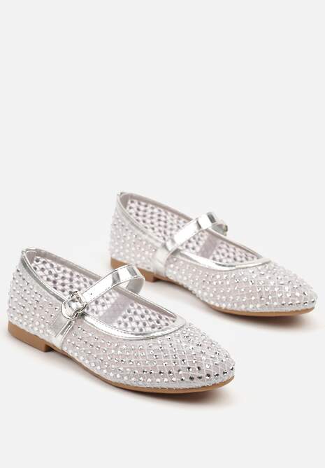 Srebrne Balerinki z Siateczkową Cholewką z Cyrkoniami Adislena