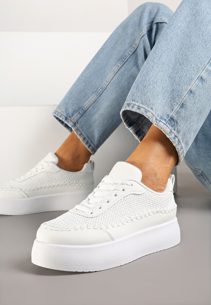 Beżowe Sneakersy na Platformie Ozdobione Plecionką Nilaraviela